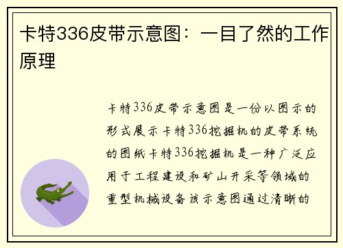 卡特336皮带示意图：一目了然的工作原理