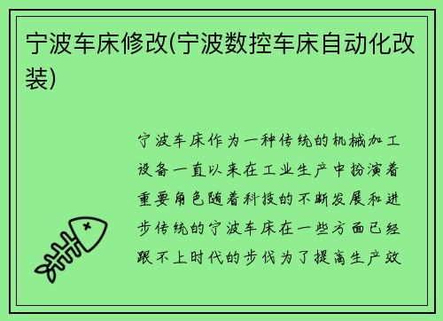 宁波车床修改(宁波数控车床自动化改装)